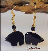 Black Onyx Zuni Bears in Gold