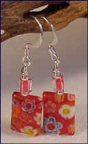 Millefiori Red Rectangle Earrings