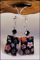 Millefiori Black Rectangle Earrings