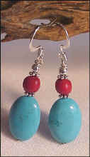 Turquoise Ovals with Coral Earrings