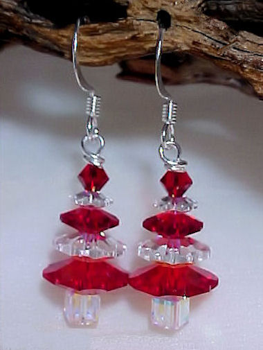 Red & Crystal AB 'Candy Cane' Christmas Tree Earrings #15