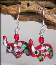 Cloisonne Red Elephant earrings