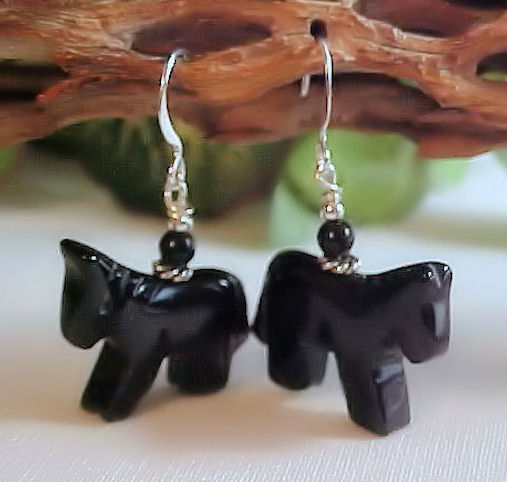 Black Agate Horse Earrings