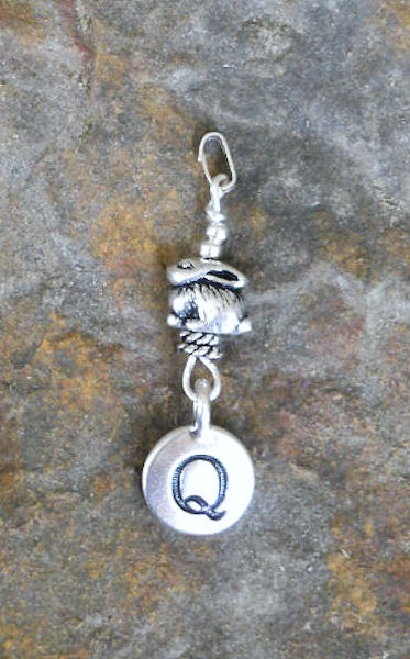 Pendant or Necklace Tierracast pewter Rabbit with Letter Q Charm Earrings